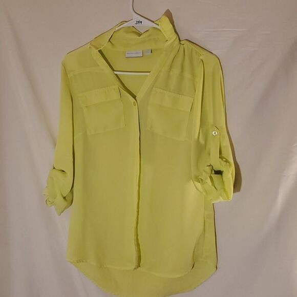 New York and company pocket button sleeve blouse - Picture 1 of 8